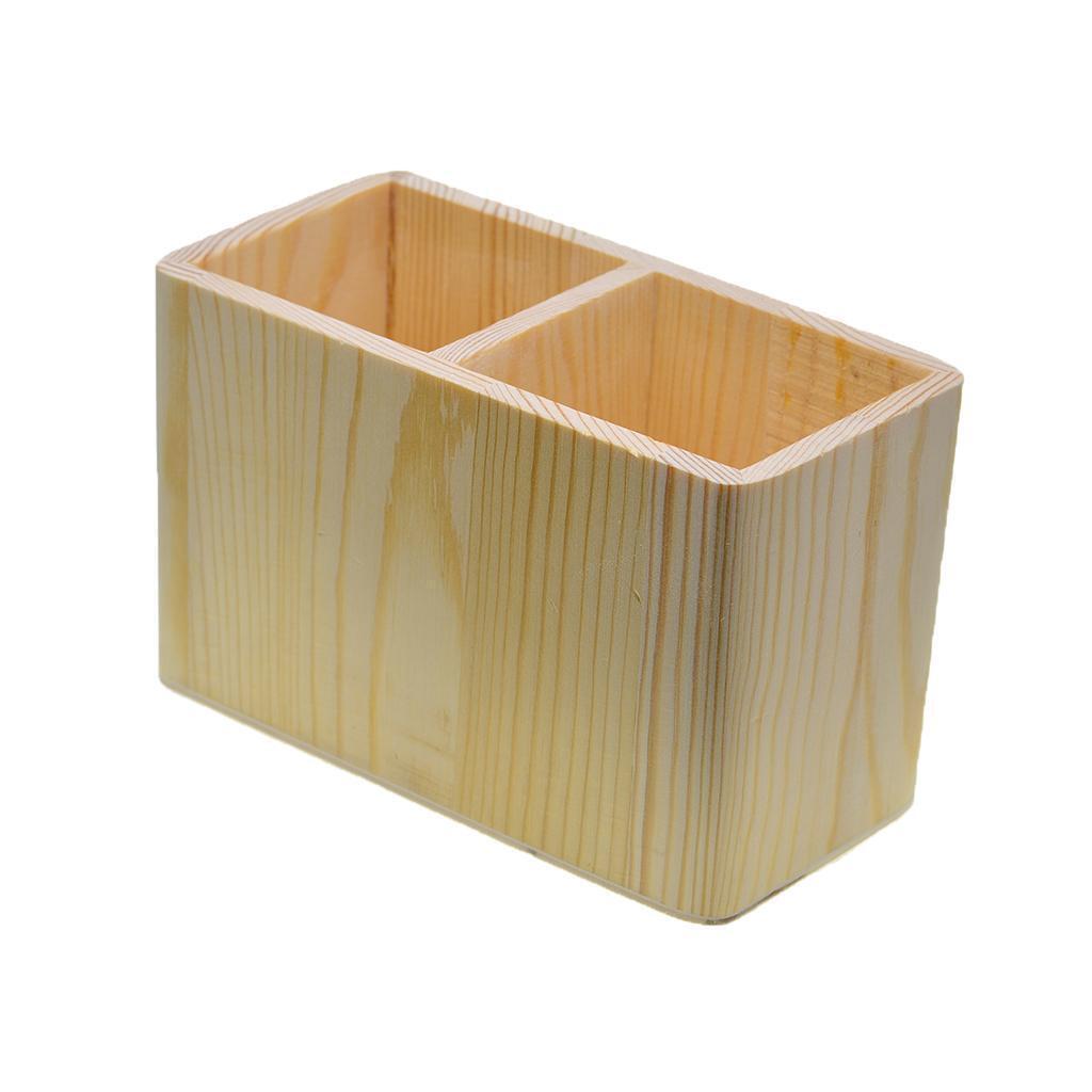 Wood Pen Pencil Holder Container Stationery Case Office Desktop Organizer