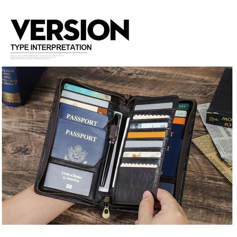 Men's Leather Wallet Blocking Card Holder Pen Slot Travel Passport Organizer