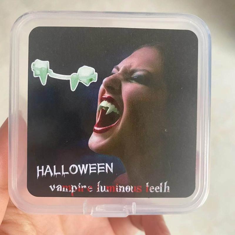 Halloween White Teeth Fangs Teeth Luminous Vampire Fang Retractable Funny Dress