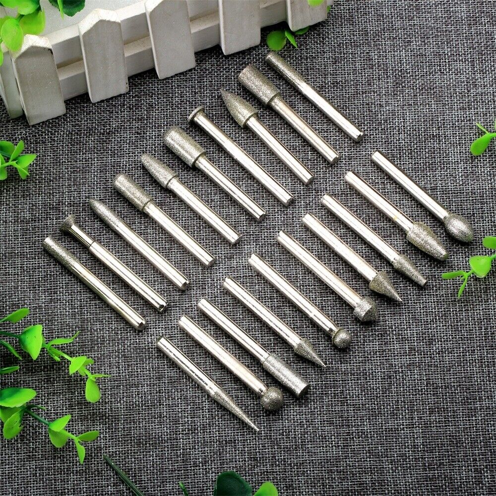 20Pcs Diamond Coated Rotary Die Grinder Points Burrs burr 6mm shank Grit 120