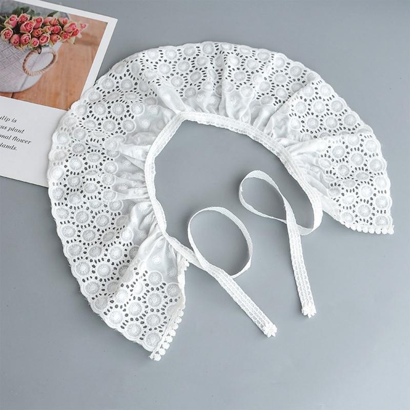 Women Spring Embroidery Threads Faux Collar Pleated Shawl Circle Flower Capelet