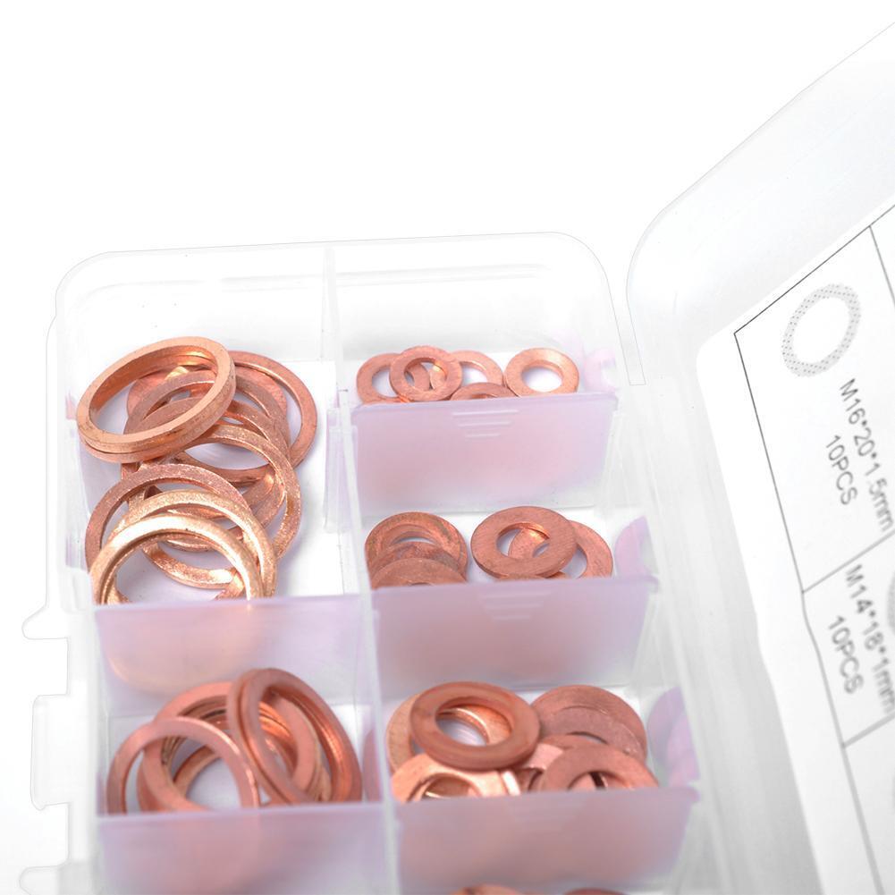 80pcs Assorted Copper Washer Set Flat Ring Seal Assortment Kit with Box