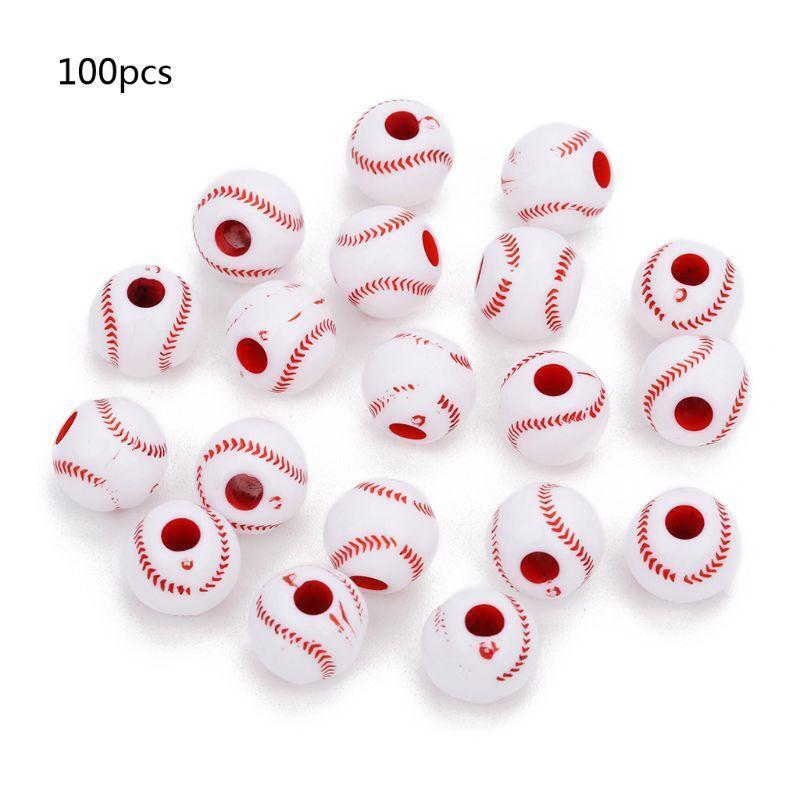 100 Pcs Pony Ball Spacer Beads 12mm Round Acrylic Baseball Beads Pendant for DIY