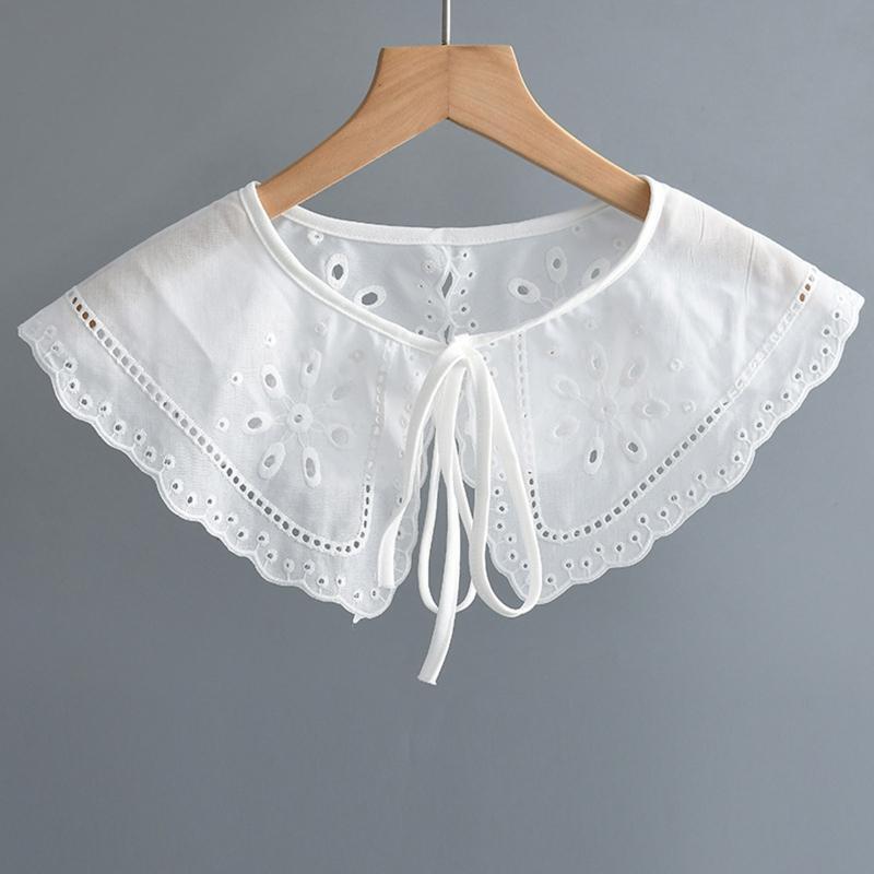 Women Hollow Dots Wavy Trim Detachable Collar Shawl Embroidery Breathable Scarf