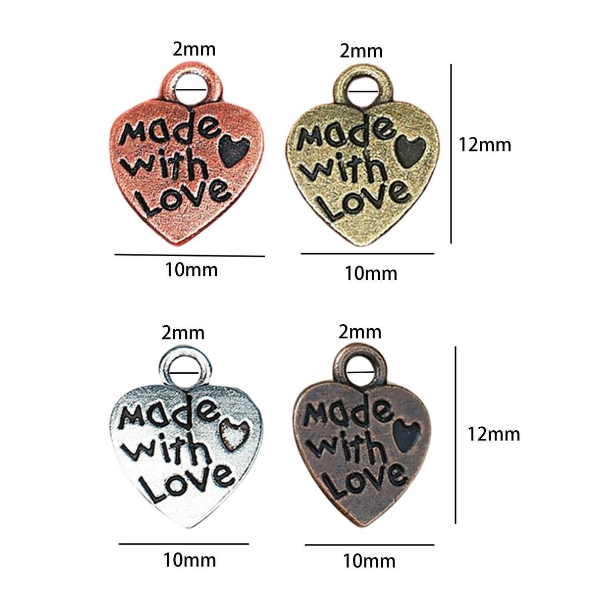 200Pcs Heart Charms for Jewelry Making Findings Made with Love Pendants