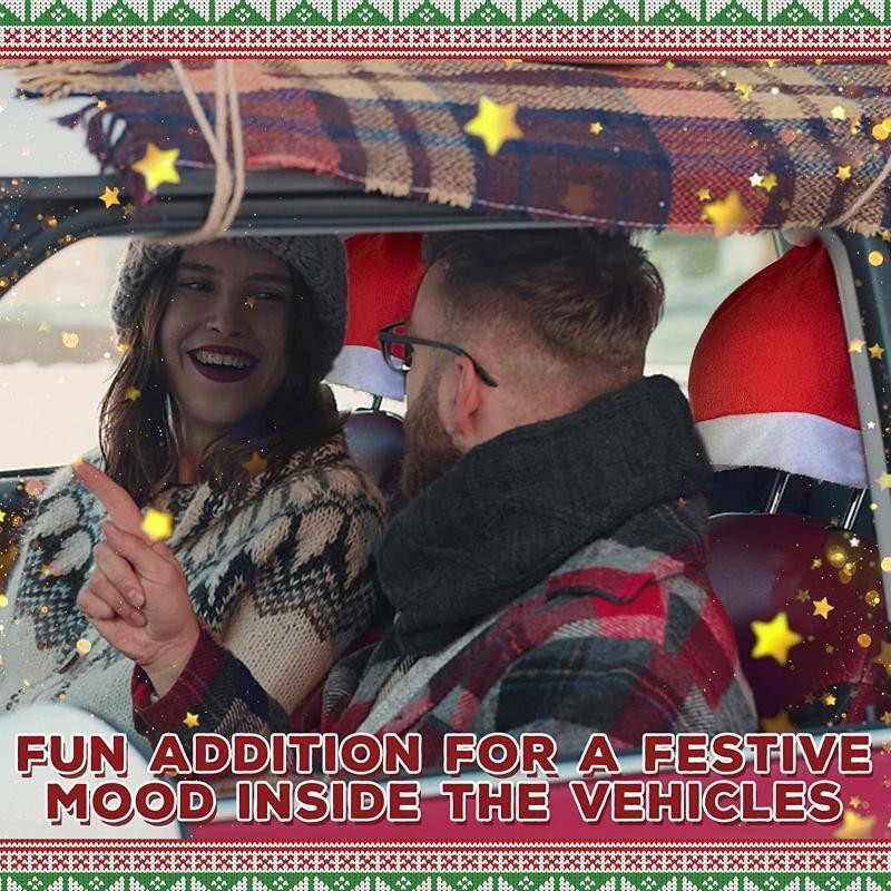 Christmas Santa Hat Car Headrest Cover 4pcs Home Holiday Party Backdrop Decor