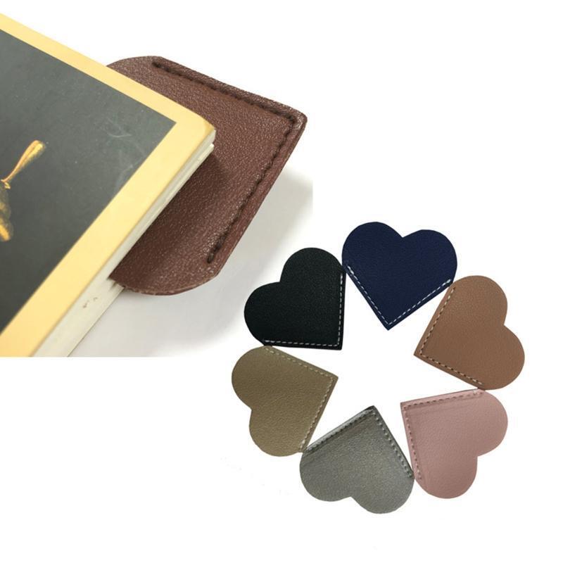 Pocket Bookmark Heart-shaped Leather Bookmarker Page Divider Page Clip 2''x2.2''