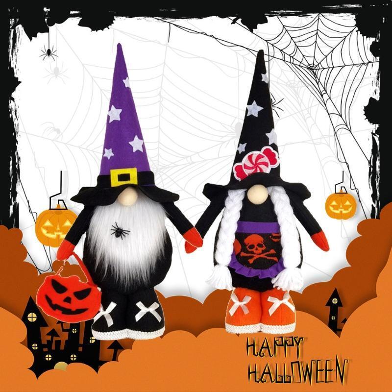 Mr and Mrs Halloween Gnomes Couple Set of 2 Handmade Swedish Tomte Scandinavian