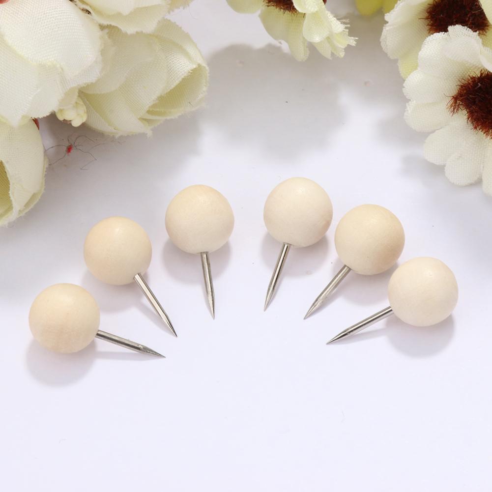 Wooden Thumbtack Drawing Push Pins Wood Head Positioning Nail (100pcs Round