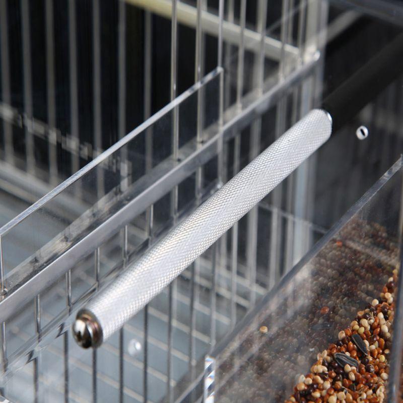 Acrylic Bird Feeder Hanging Seed Tray Box Parrot Perch Stand Cage Feeding Tools
