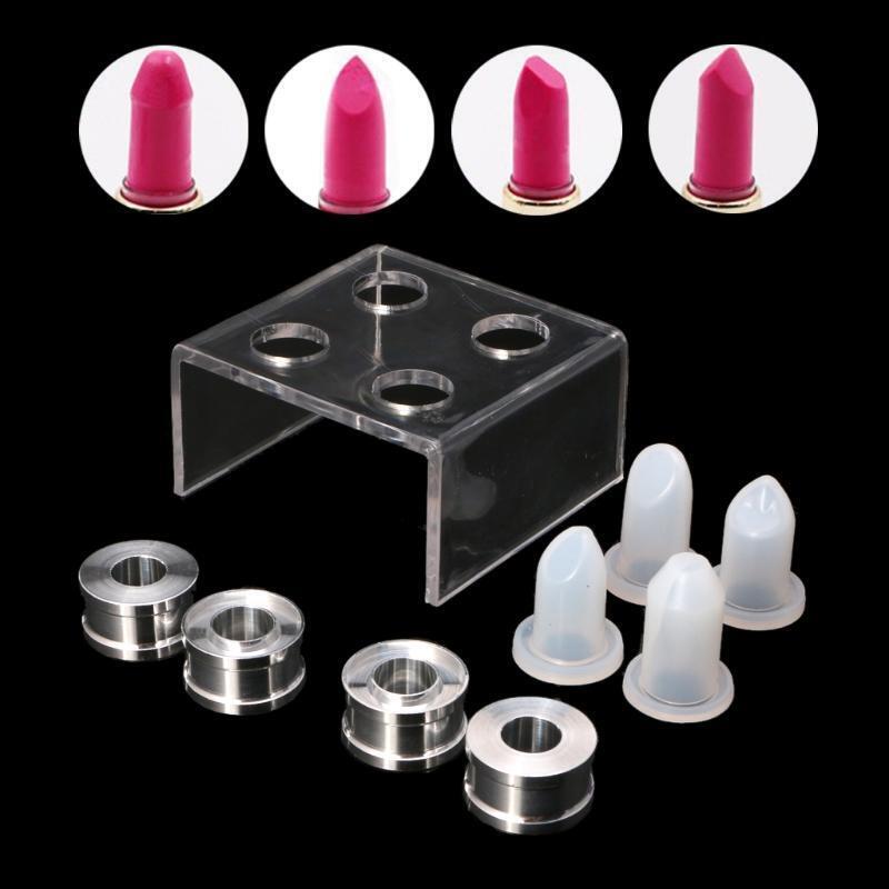 9PCS Silicone Lipstick Mold Mould with Metal Ring and Stand Set for DIY Lipstick