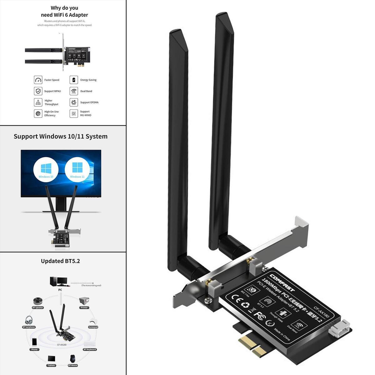 Gigabit Ethernet PCI  CF-AX180 3000M, PCIe Wi-fi Card Low Profile Bracket WiFi