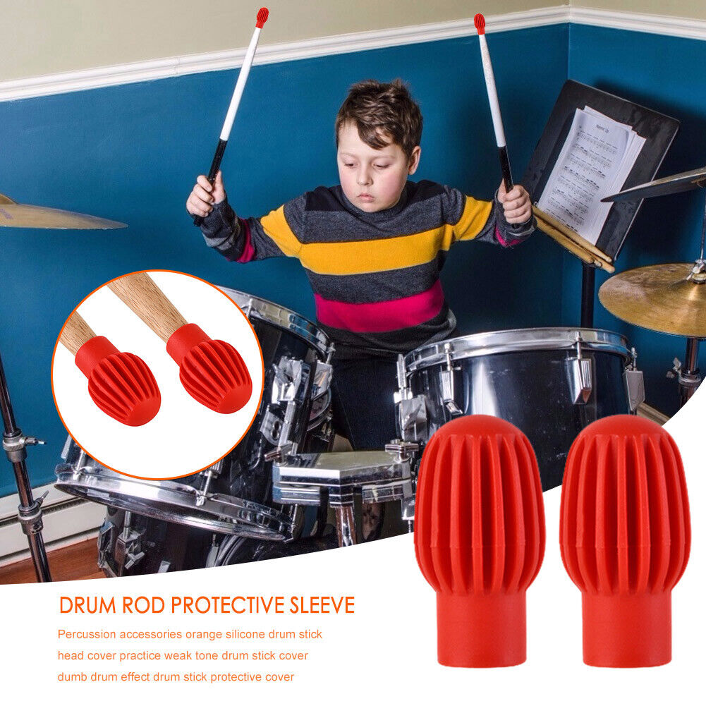 2x Silicone Drum Stick Sleeve Drumstick Practice Tips Mute Damper (Red)