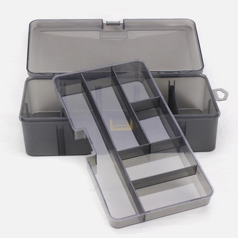 Dual Layer Tool Storage Box Translucent Gray Gifts for Fishing Enthusiasts