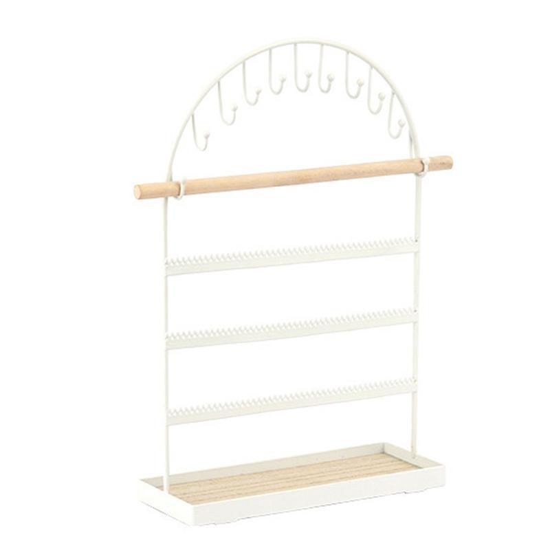 Tiered Jewelry Display Rack Metal Jewelry Organizer with Wooden Tray & Hook