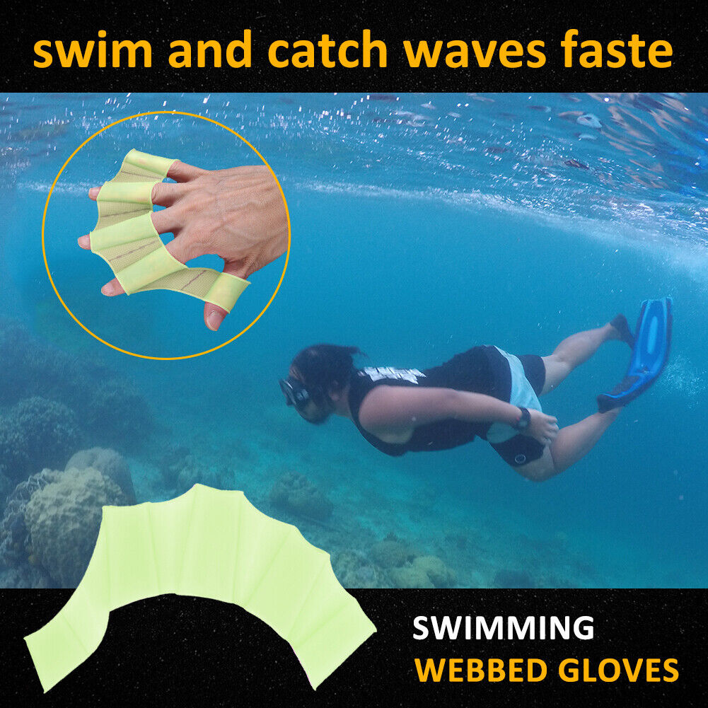 Finger Webbed Swim Gloves Fins Hand Web Flippers Training Paddles (Green L)