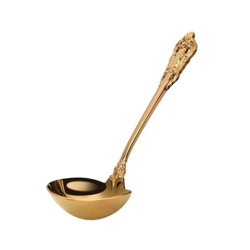 Stainless Steel Soup Spoon Long Handle Home Drink Round Soup Scoop Light Luxury