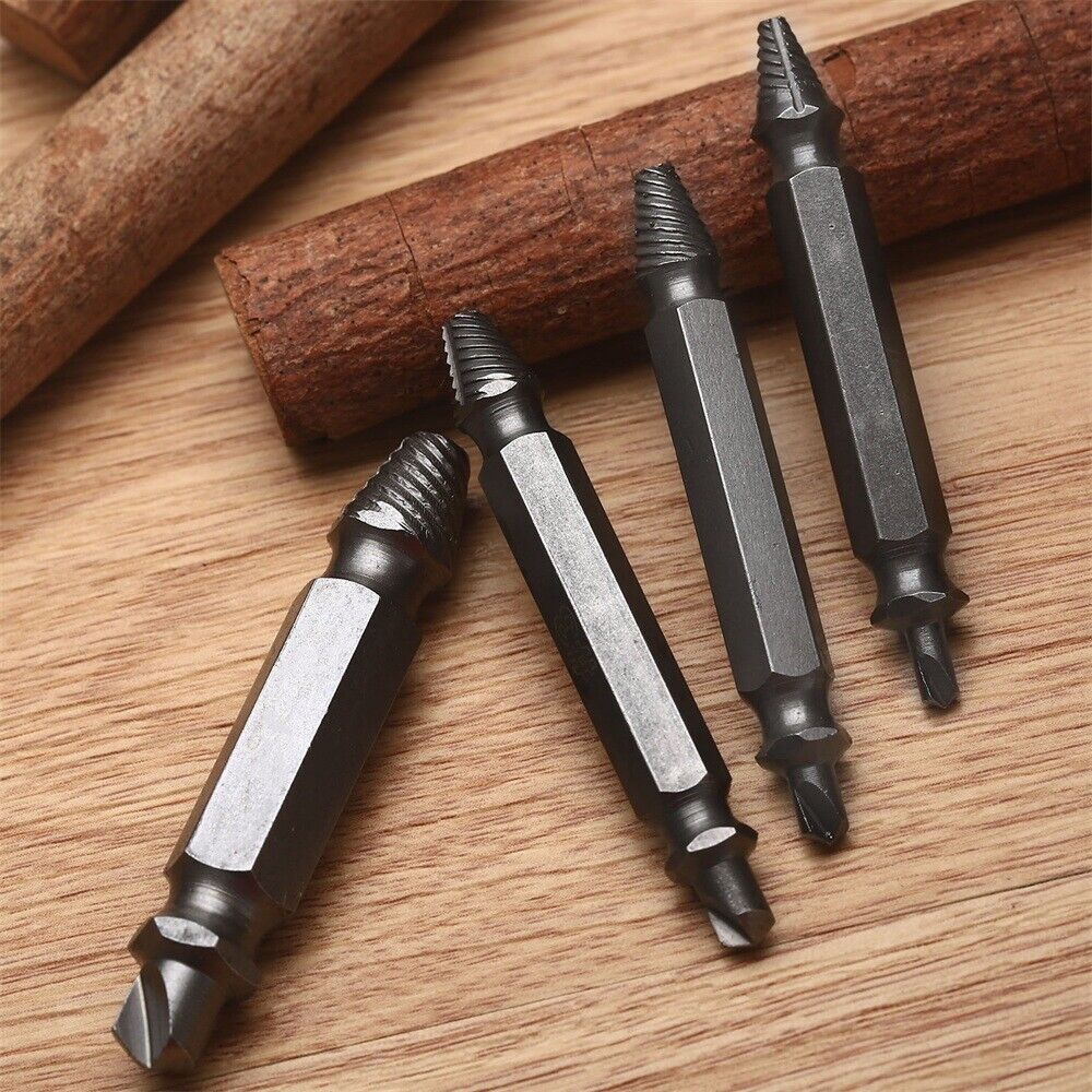4Pcs Easy Out Damaged Screw Bolt Stud Extractor Remover Drill Bits Set Hex Shank