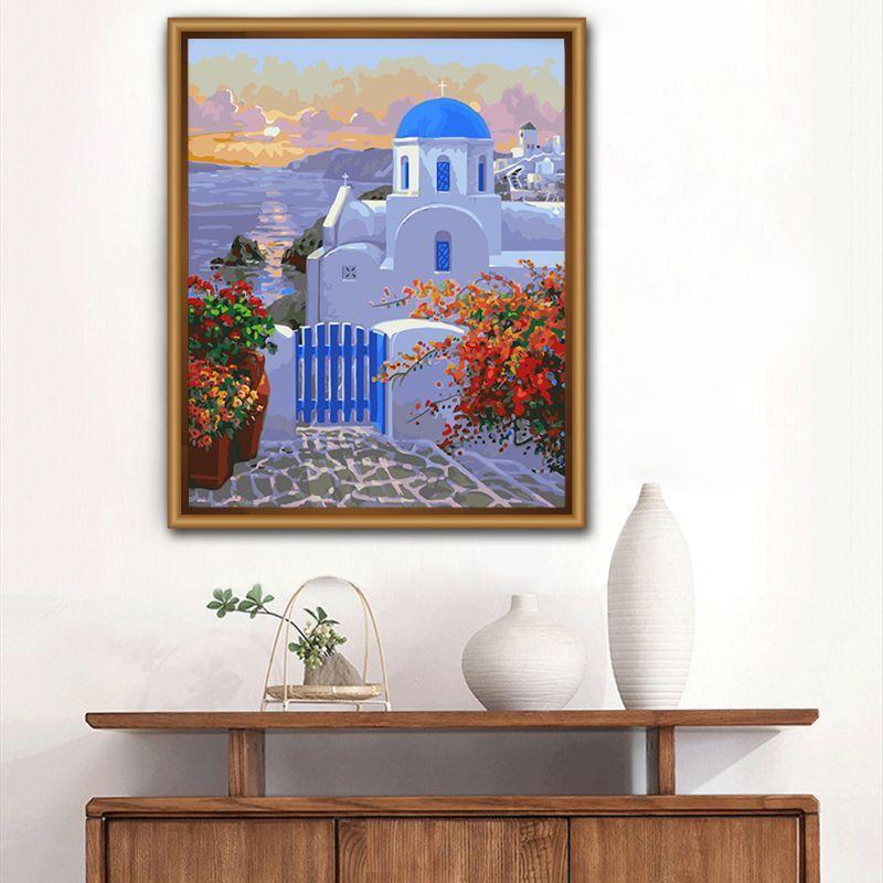 Santorini DIY Paint Numbers Canvas Oil Painting Kit for Kids Acrylic Pigment