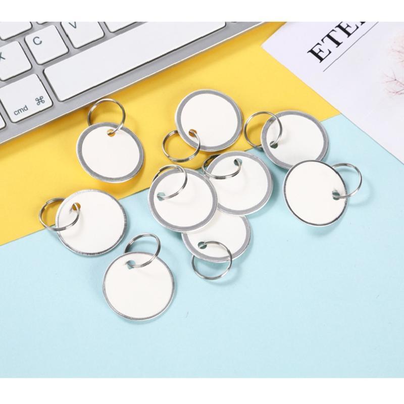 50Pieces/Set Round Tags Paper Labels Blank Hang Tags with Metal Rim & Keyring