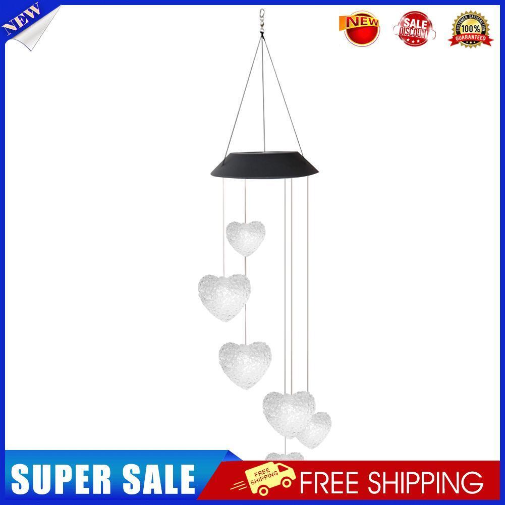 6LED Colorful Love Heart Wind Chime Lamp Solar Powered Garden Hanging Lamp
