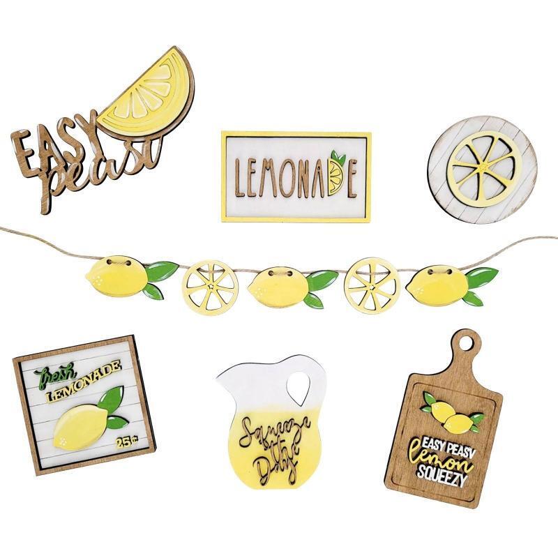 Wood Lemon Style Tiered Tray Decor 7pcs/set Mini Rustic Farmhouse Decoration