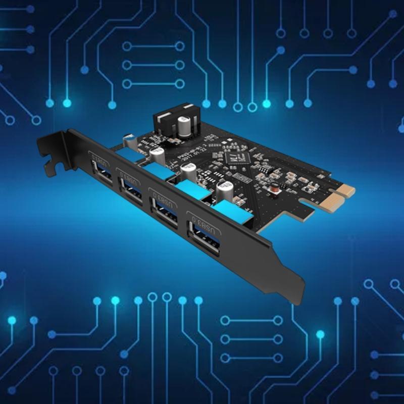 4Port USB3.0 PCI-E Expansion Card 5Gbps Power Socket 4pin Power Interface