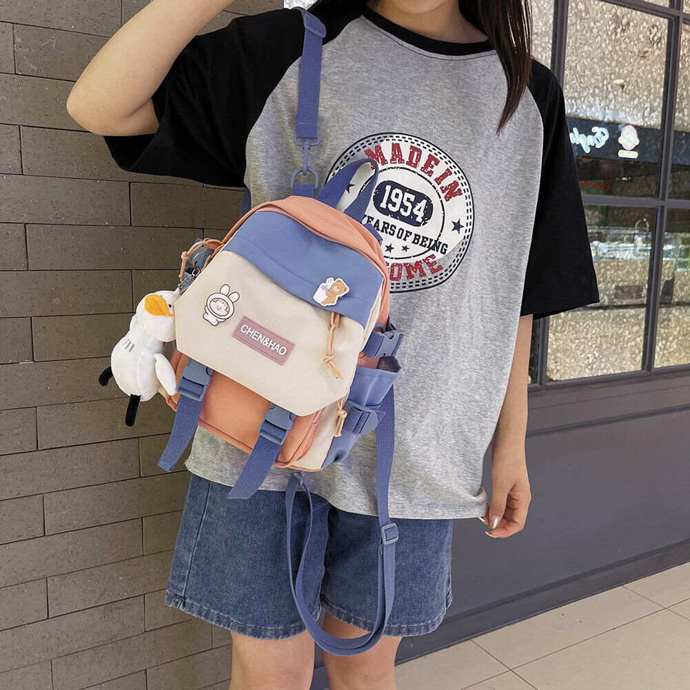 Preppy Style Women Cartoon Contrast Color Backpack Girls Schoolbags (Pink)