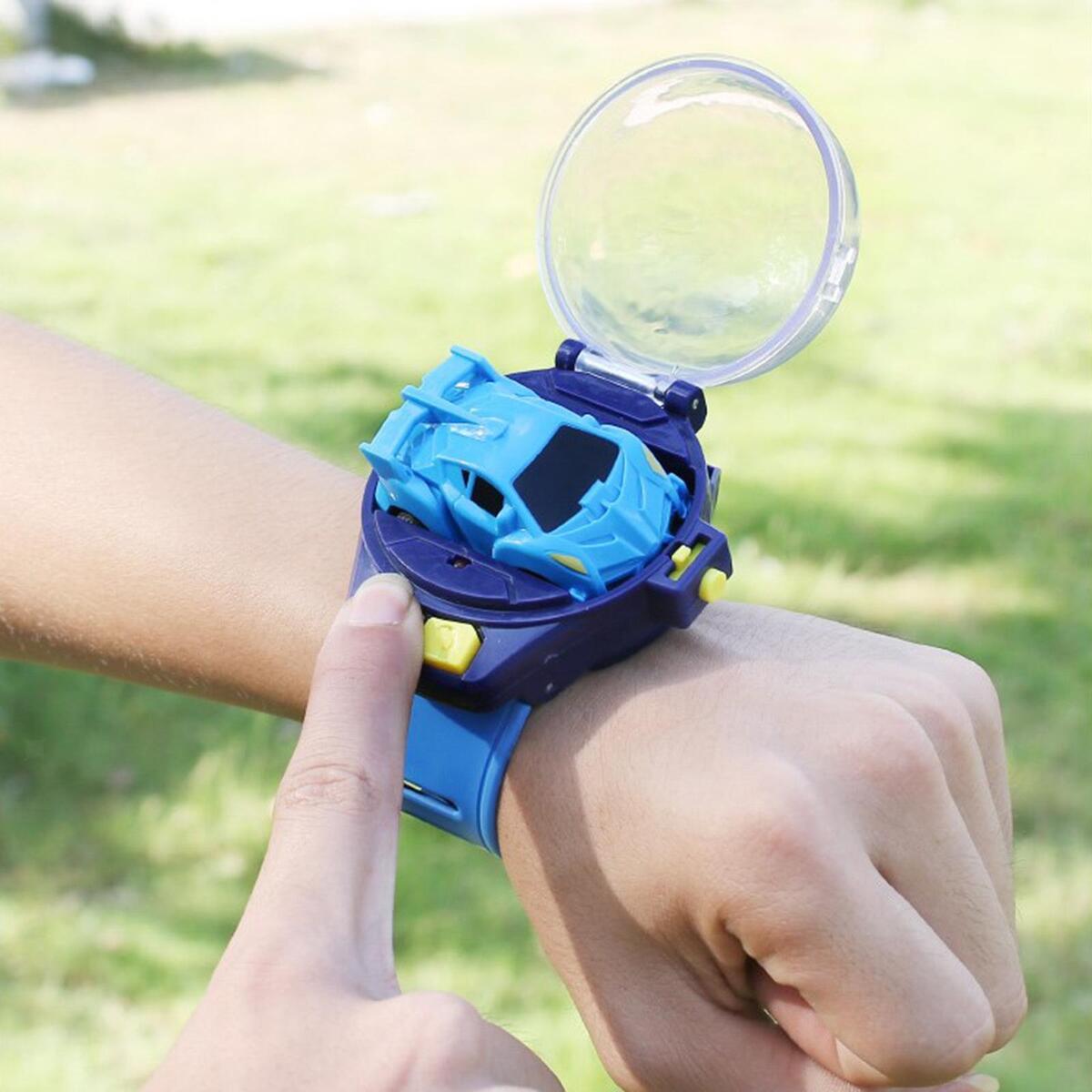 2pcs Mini Cartoon RC Small Car Analog Watch for Kids Toddlers Children Blue