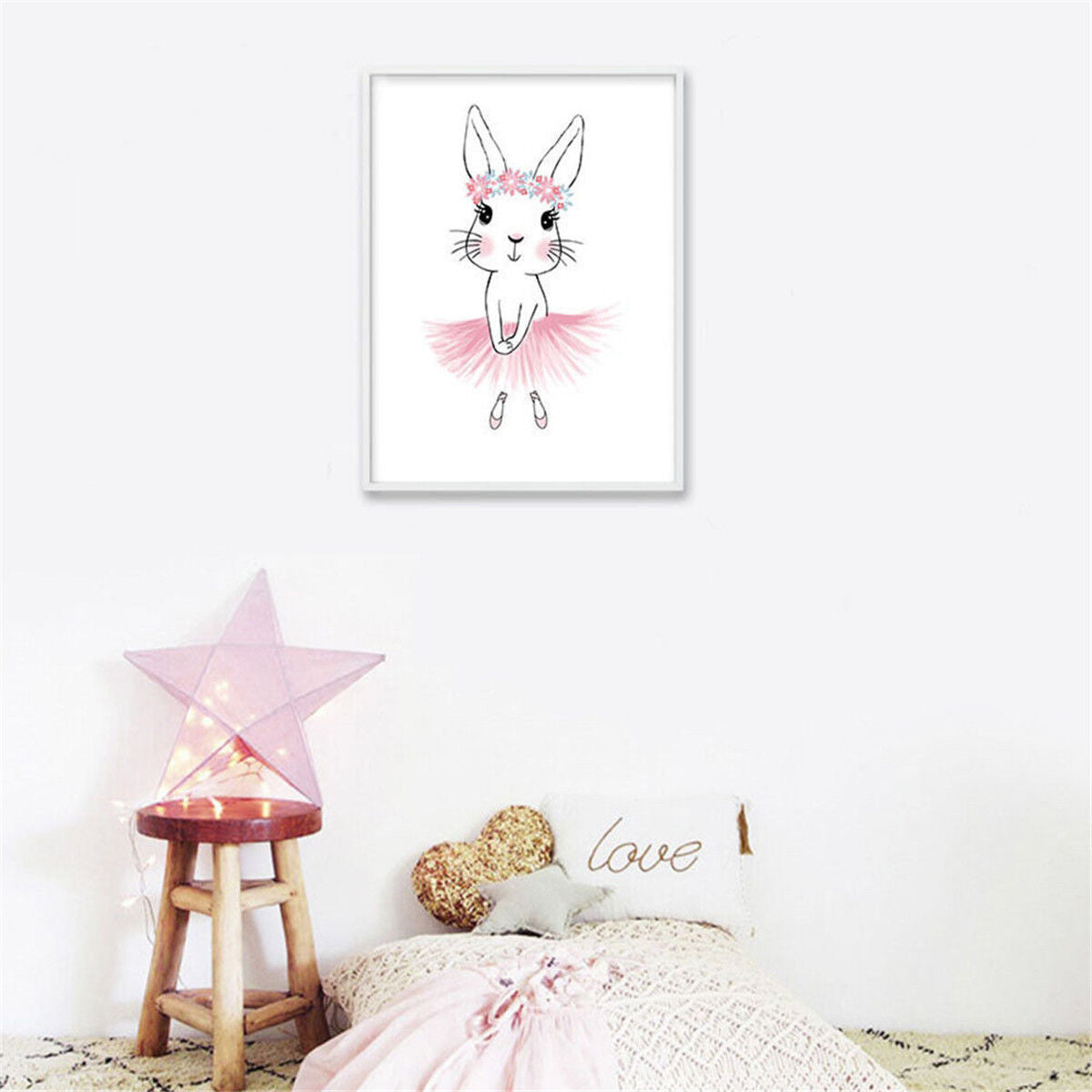 Cartoon Rabbit Canvas Wall Painting Poster Nursery Art Print Kid Bedroom Decor