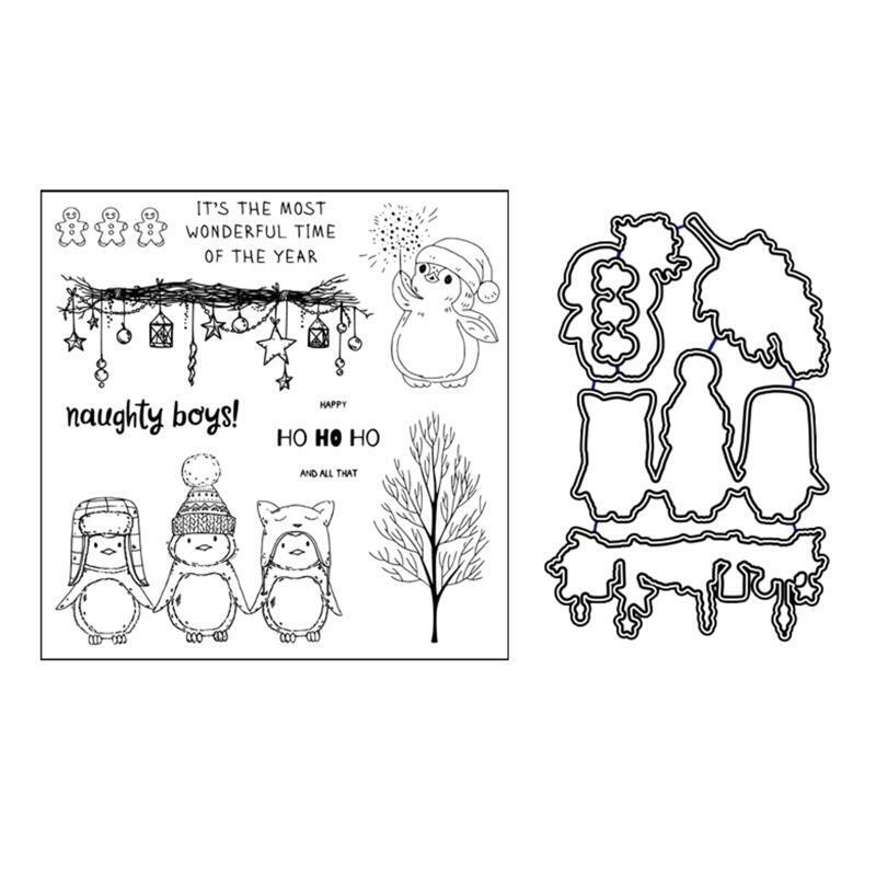 Cute Christmas Penguin Metal Cutting Dies And Clear Stamp For DIY Scrapbooking