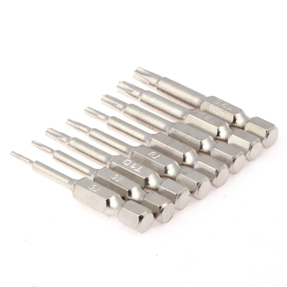 8Pcs 50mm Magnetic Head Bits S2 Chrome Plated Steel Torx Screwdriver Bit Se