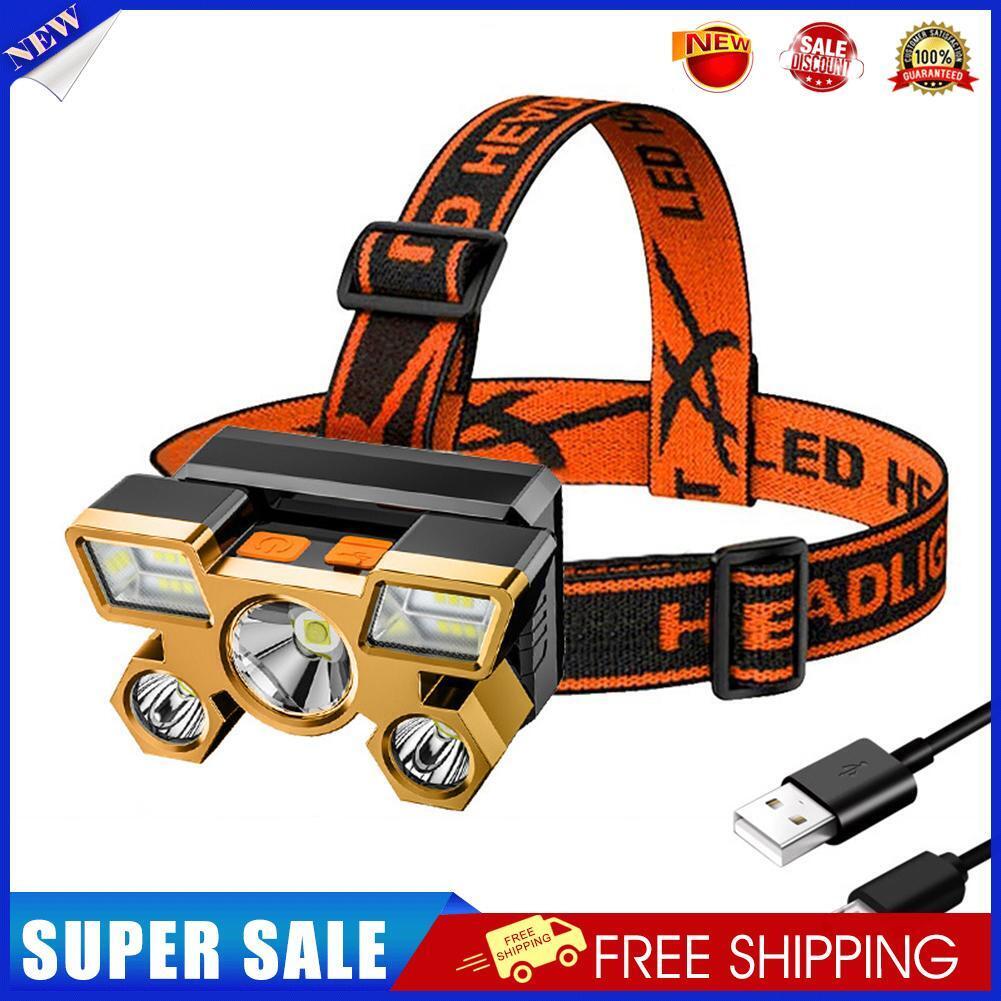 5xLED 1200mAh Portable Headlight USB Rechargeable Outdoor Fishing Headlamp