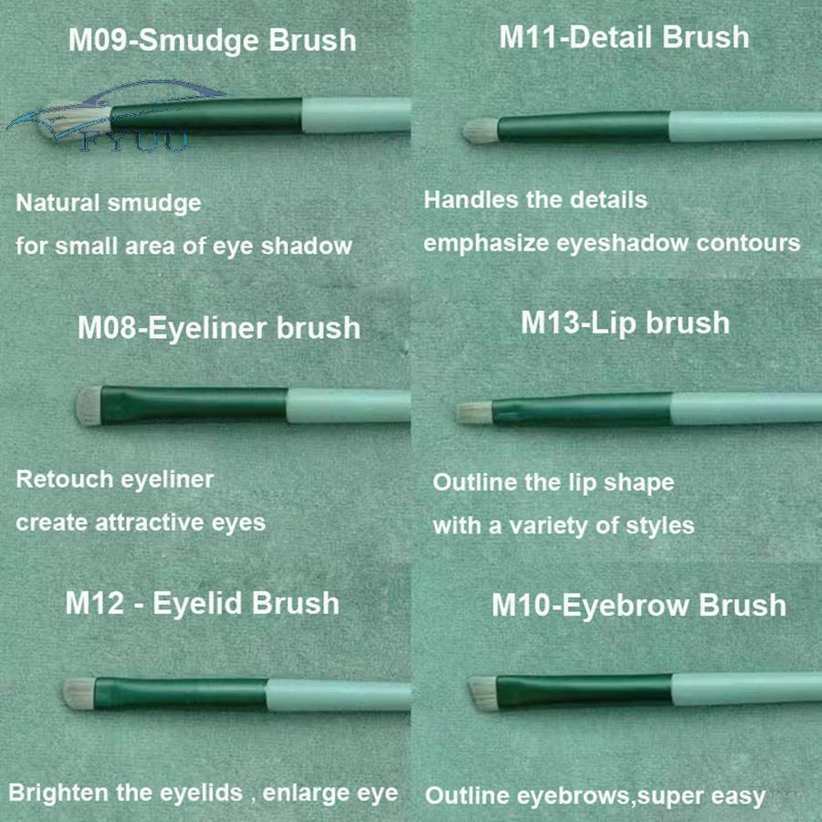 13 x Green Makeup Brushes Kit Eye/Shadow/Foundation/Blush Blending Cosmetic Tool