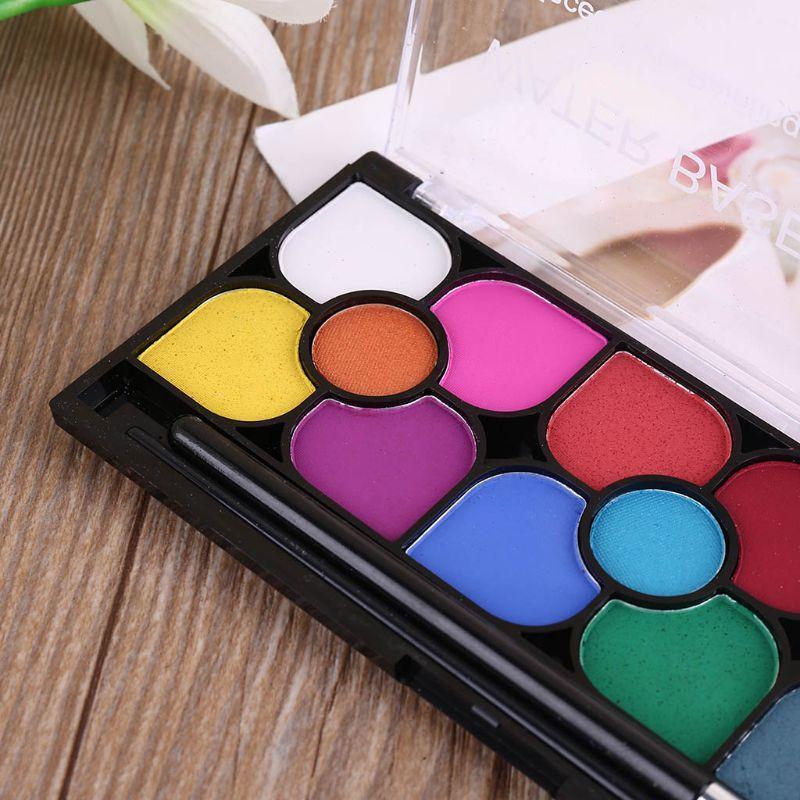 15 Colors Face Painting Body Makeup Non Toxic Water Soluble Paint with 2 Brushes