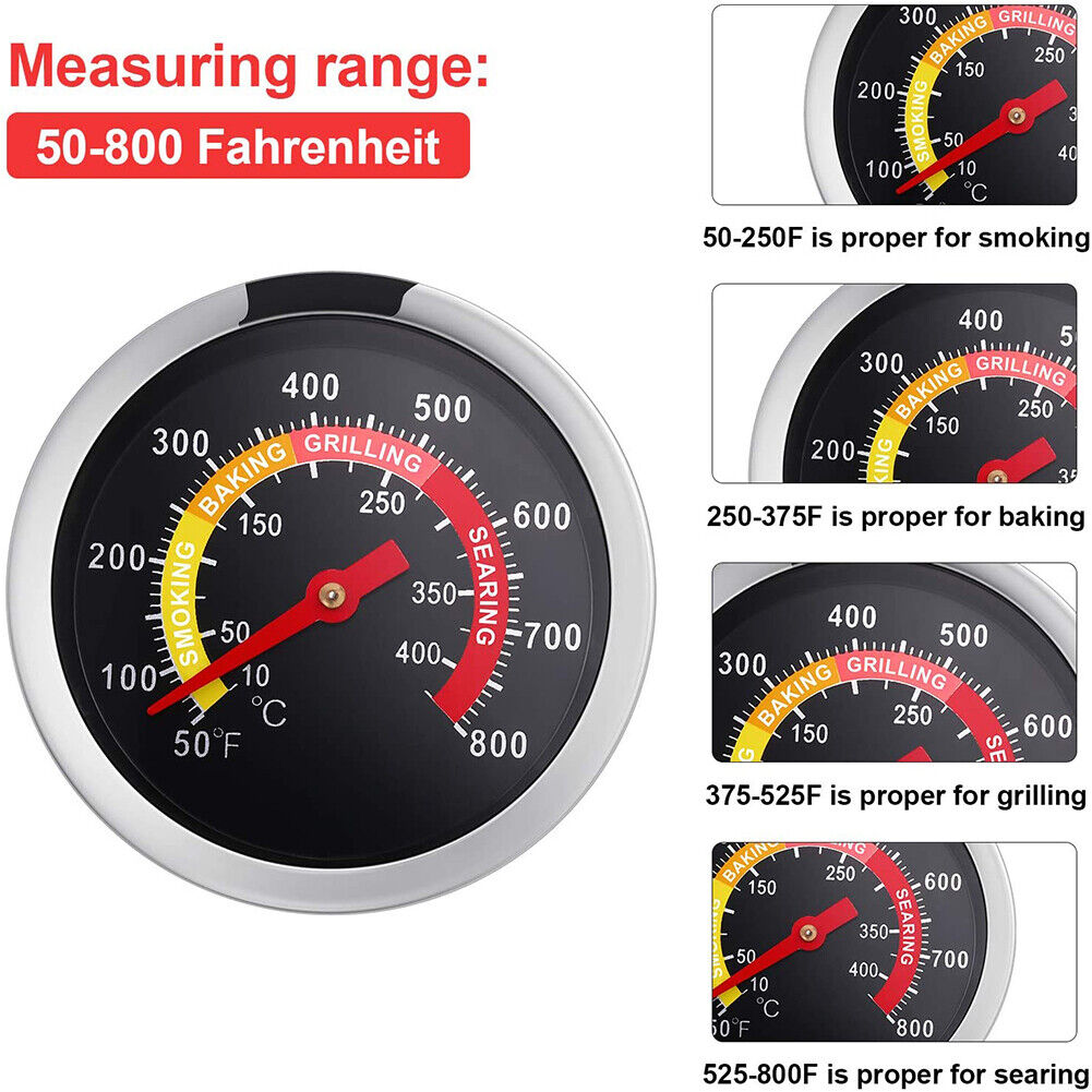 BBQ Barbecue Thermometer Dial Display Oven Grill Rotisserie Food Temp Gauge