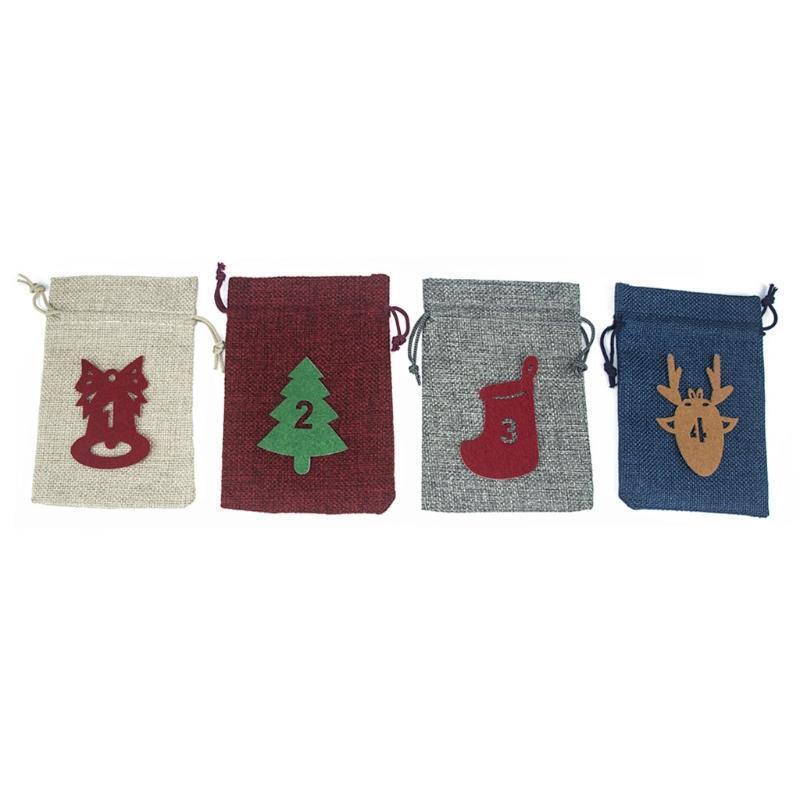 Felt Christmas Burlap Bag 24 Countdown Christmas Advent Calendar Gift Bag