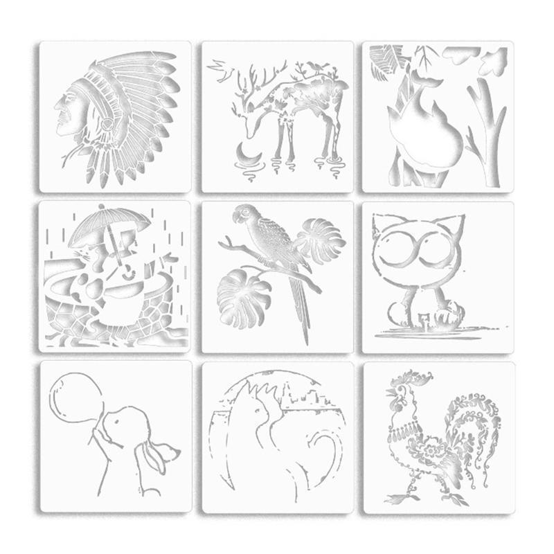 9Pcs Animal Stencils Set Graffiti Template Tools for Wood Canva Metal Furniture