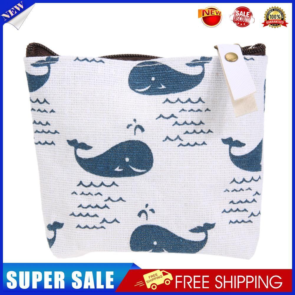 Women Fashion Korean Zipper Portable Key Coin Canvas Purse Wallet(Whale)
