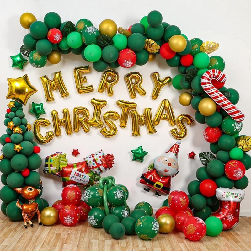 203pcs/set Merry Christmas Balloons Santa Claus Elk Tree Star Latex Foil Balloon