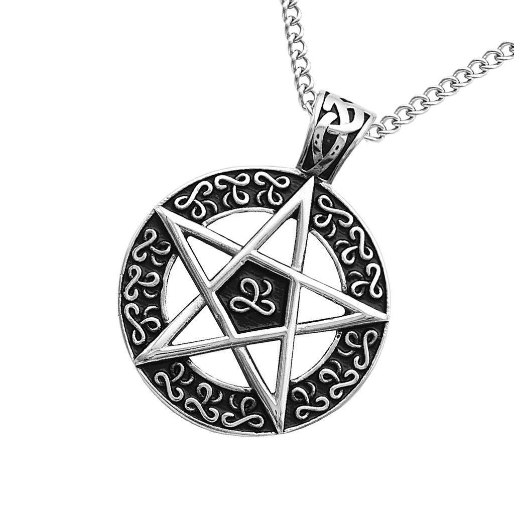 Pentacle Engraved  Rune Pendant Stainless Steel Necklace