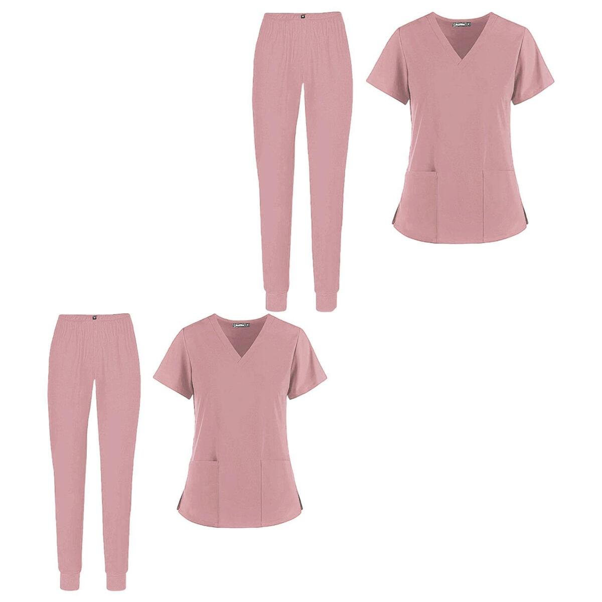 V Neck Nursing Scrub Set Women Short Sleeve Top Pants Workwear Spa Uniforms