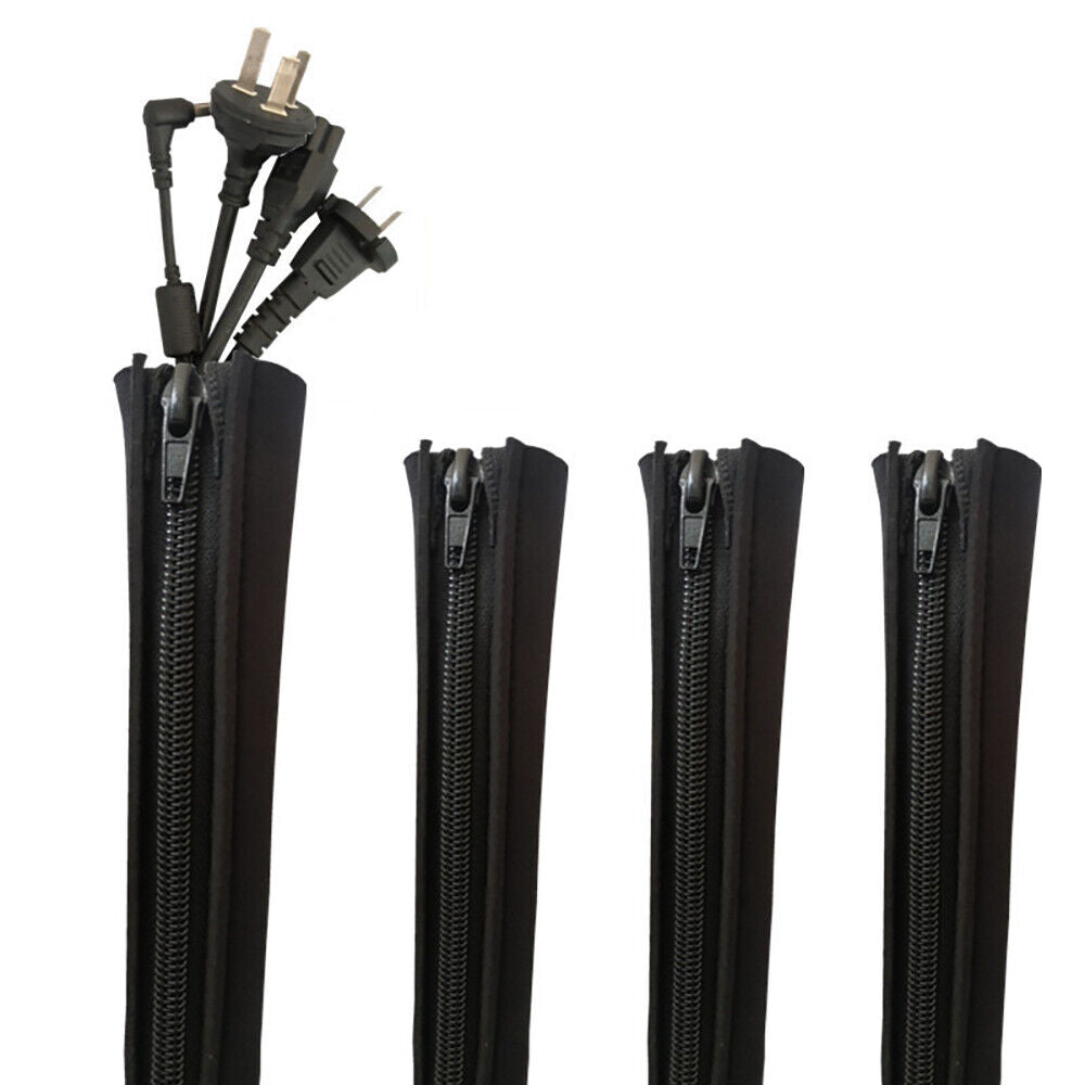 4Pcs Cable Sleeve Zipper Closure Wrap Wire Cord Cover Organizer For PC/TV/Phone