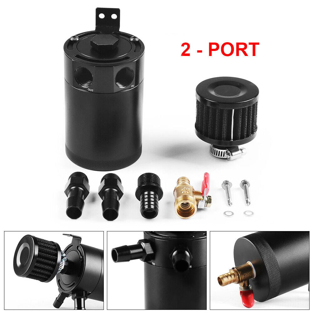 Baffled Reservoir Oil Catch Can Kit 2-Port Oil Tank with Drain Valve Filter