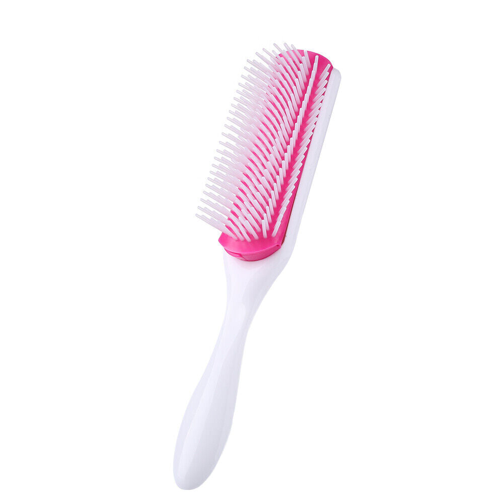 9 Rows Styling Brush Straight Curly Hair Detangling Massage Comb (White)