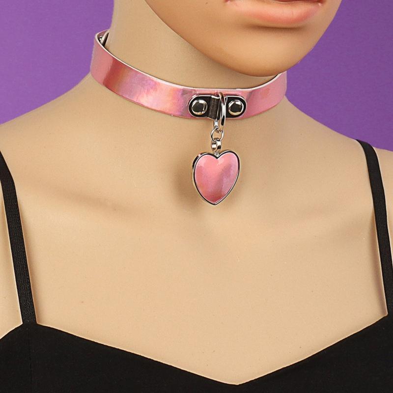 Gothic Jewelry Goth Leather Choker Necklace Heart Pendant Punk Collar Choker