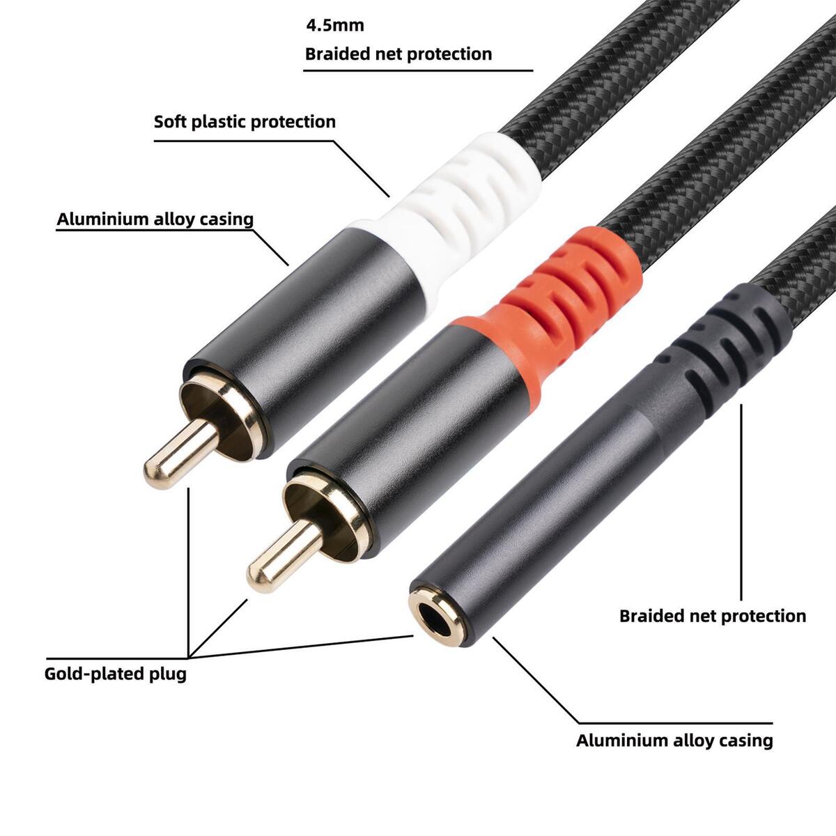 3.5mm Female to 2RCA Male Audio  Plated Y Splitter for Smartphones