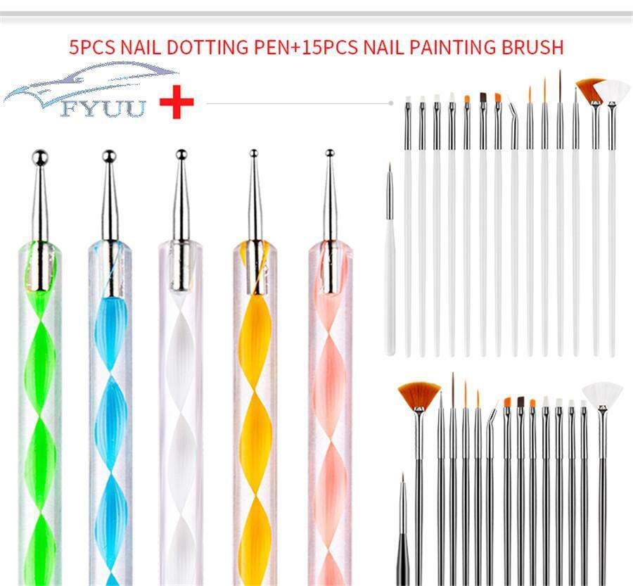 20pcs/set Nail Art Gel Design Pen Painting Polish Brush Dotting Drawing Tool Set