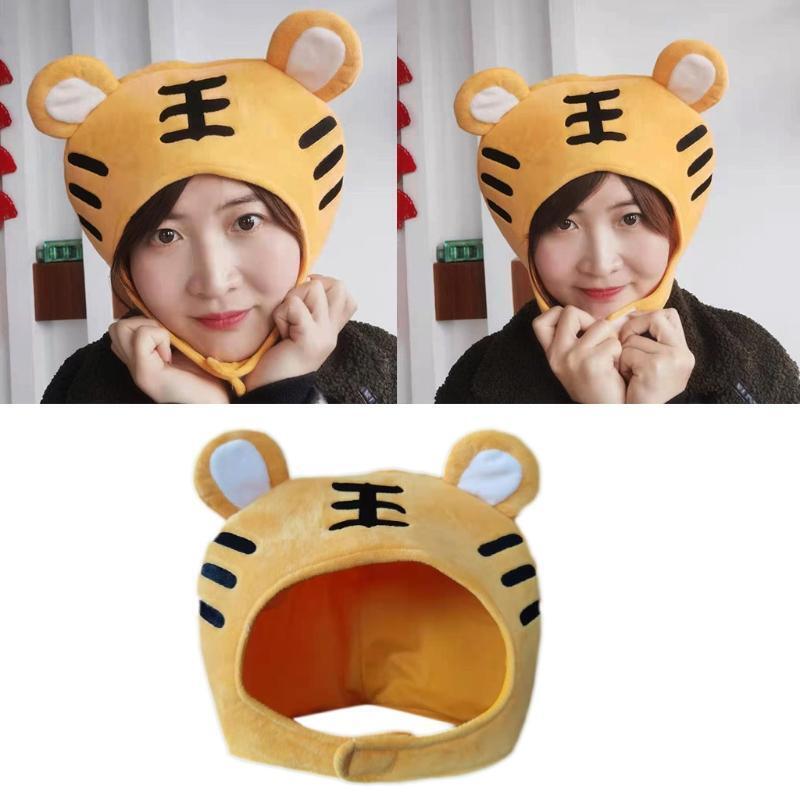 Mascot Tiger Hat in Plush as Photographing Props Cartoon Caps in Tiger Shape