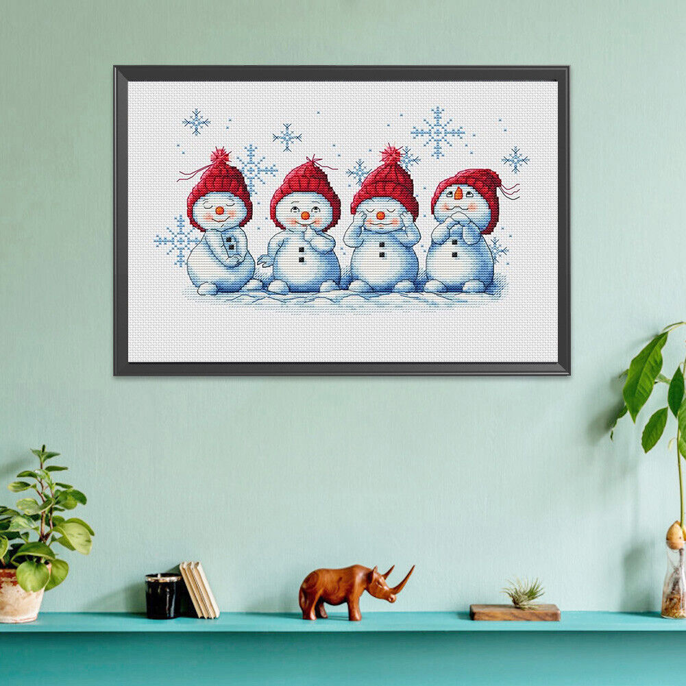 11CT Stamped Snowman Cross Stitch Kits Ecological Cotton Thread Needlework